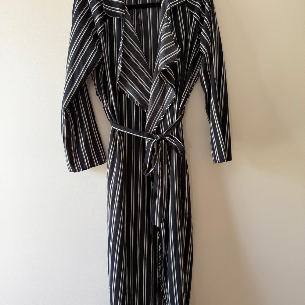 Black Striped Duster with Belt